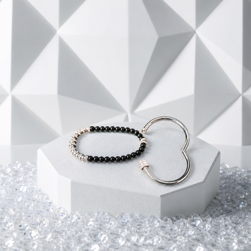 Women’s Silver Stylish Bead & Bangle (2pcs)
