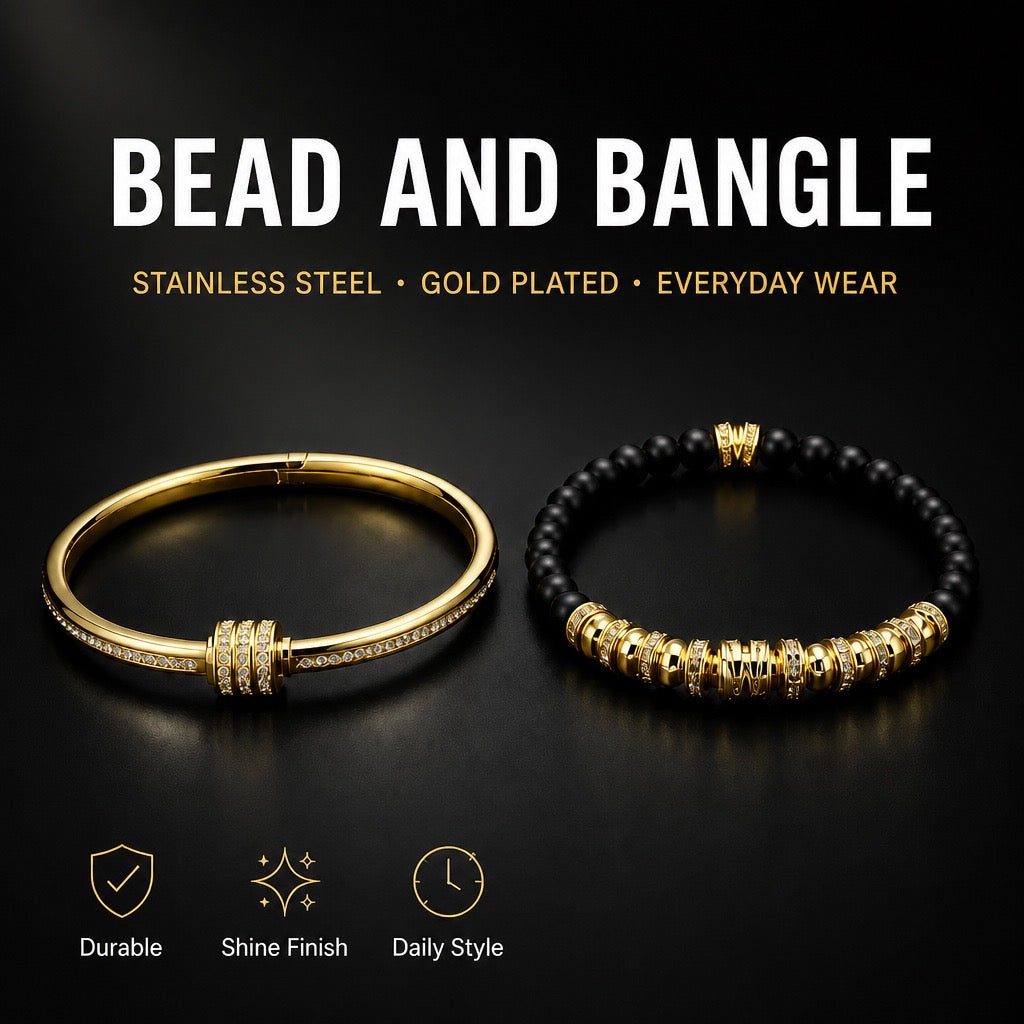 Women’s Gold Stylish Bead & Bangle(2pcs)