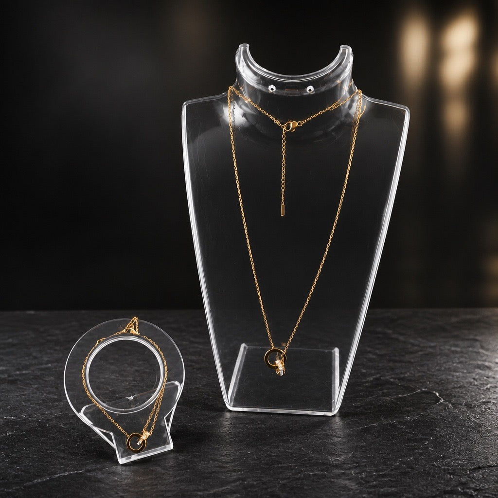 Women’s Gold Elegant Necklace & Bracelet Set
