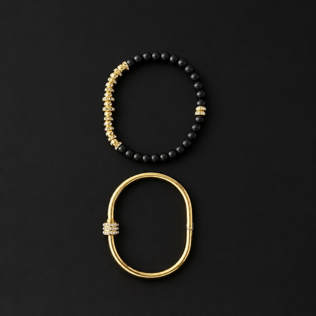 Women’s Gold Stylish Bead & Bangle(2pcs)
