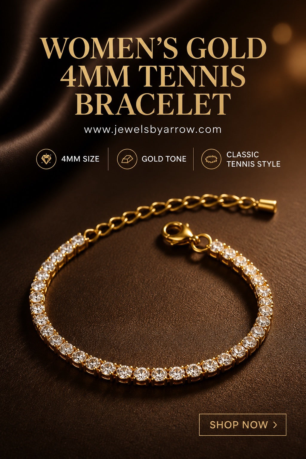 Women’s Gold 4mm Tennis Bracelet (1pc)