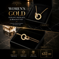 Women’s Gold Elegant Necklace & Bracelet Set