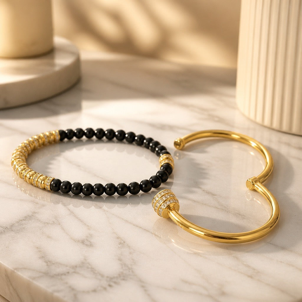 Women’s Gold Stylish Bead & Bangle(2pcs)