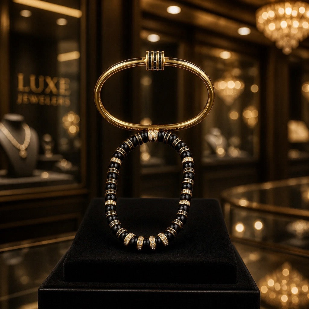 Women's Black & Gold Bracelets (2pcs)