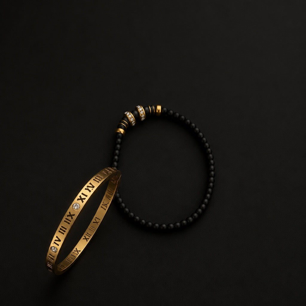 Black & Gold Fun Dangle Bracelets (2pcs)