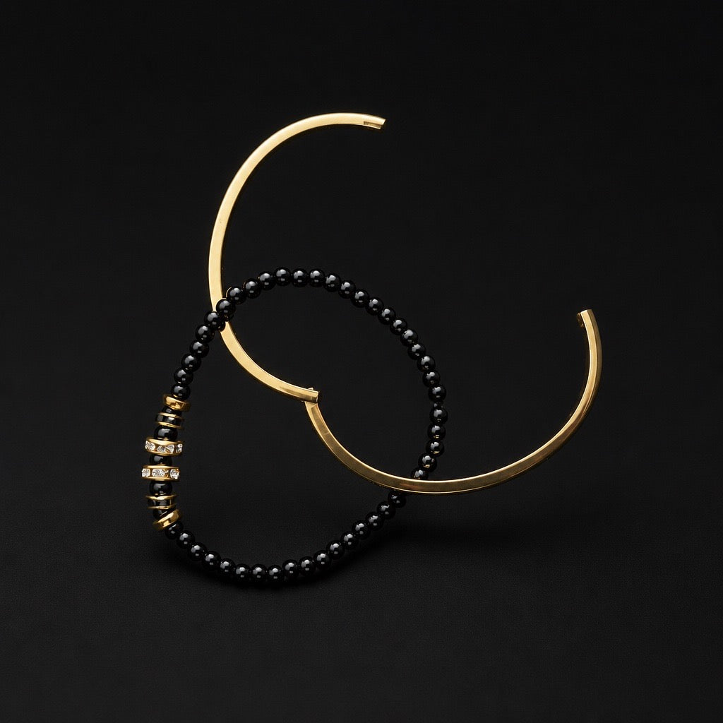 Black & Gold Fun Dangle Bracelets (2pcs)