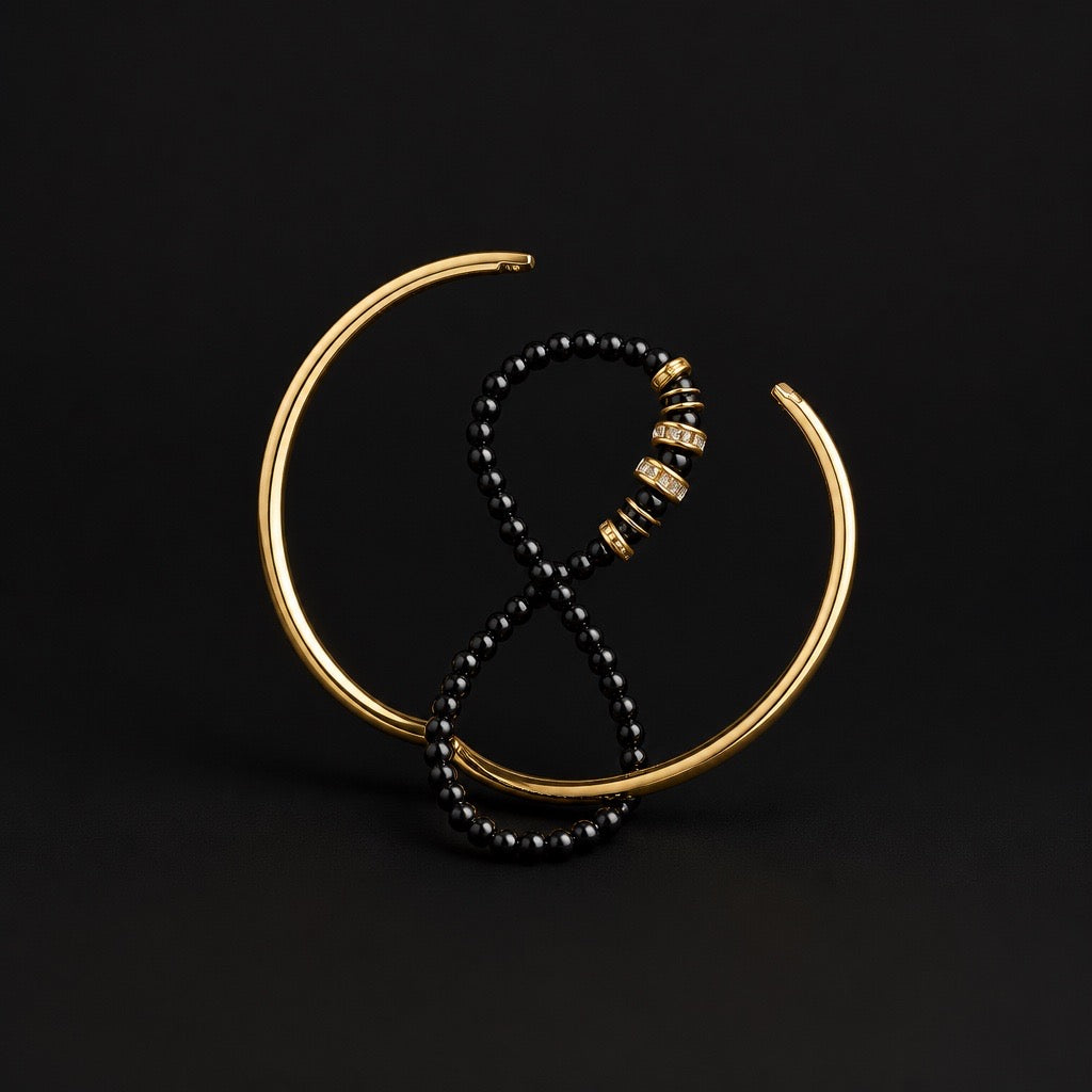Black & Gold Fun Dangle Bracelets (2pcs)
