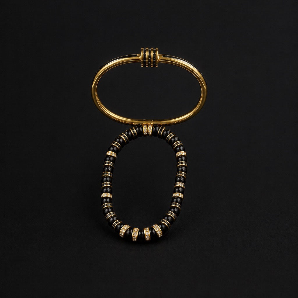 Sophisticated Black & Gold Bracelets (2pcs)