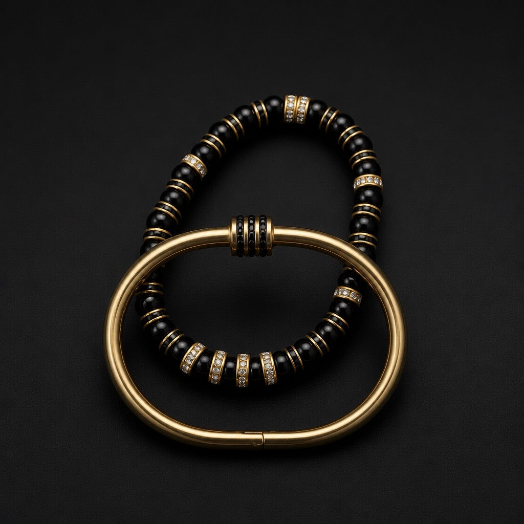 Sophisticated Black & Gold Bracelets (2pcs)
