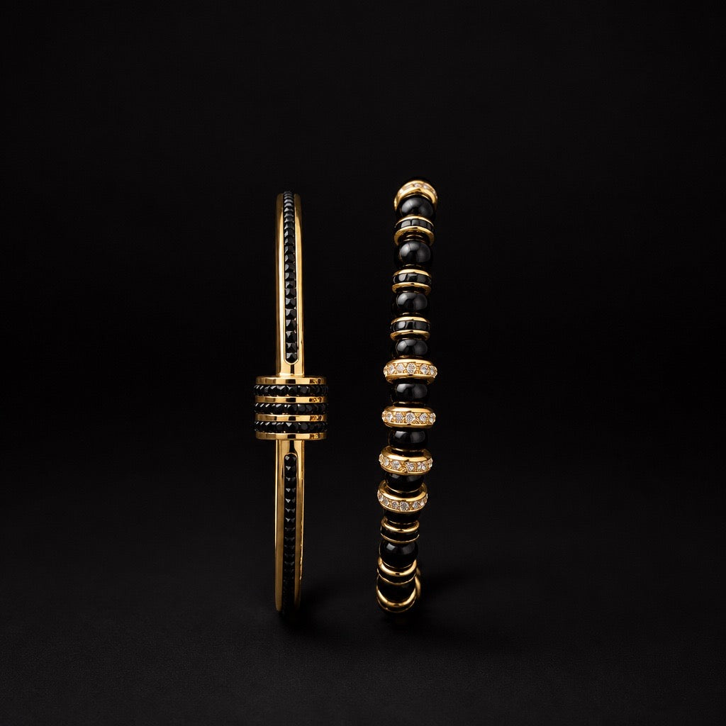 Sophisticated Black & Gold Bracelets (2pcs)
